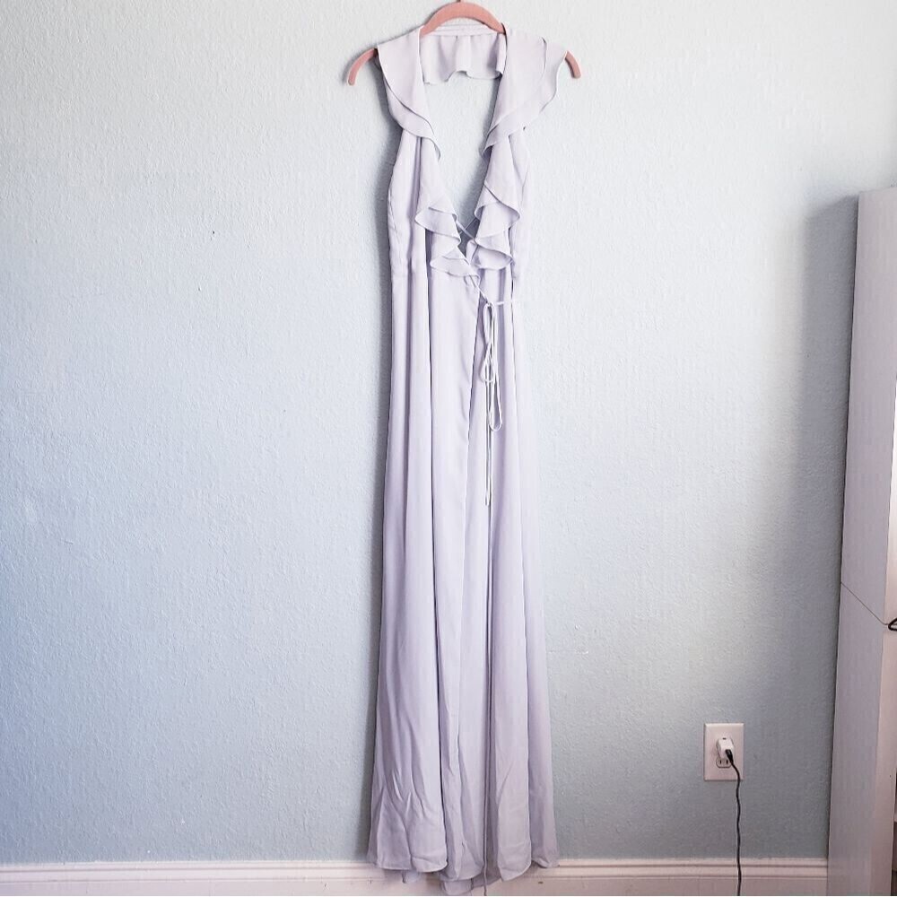 Wayf The Riley Lace-Up Back Wrap Evening Dress in Ocean Mist - Picture 2 of 9